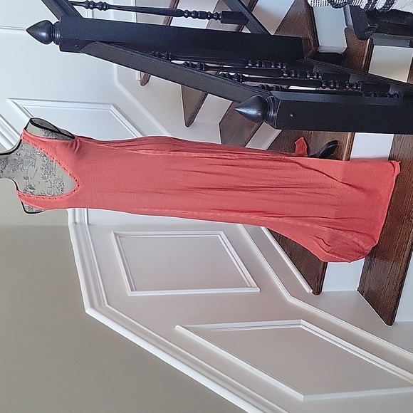 NWOT Free People Maxi Dress Coral Small Cut Out Back Side Vent Beautiful - Picture 3 of 8